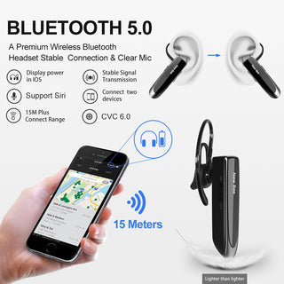 New Bee Bluetooth V5.0 Headset, kabellose Kopfhörer, Freisprech-Ohrhörer, 22 Stunden Musik-Ohrhörer mit CVC6.0-Mikrofon für Geschäft/Fahren